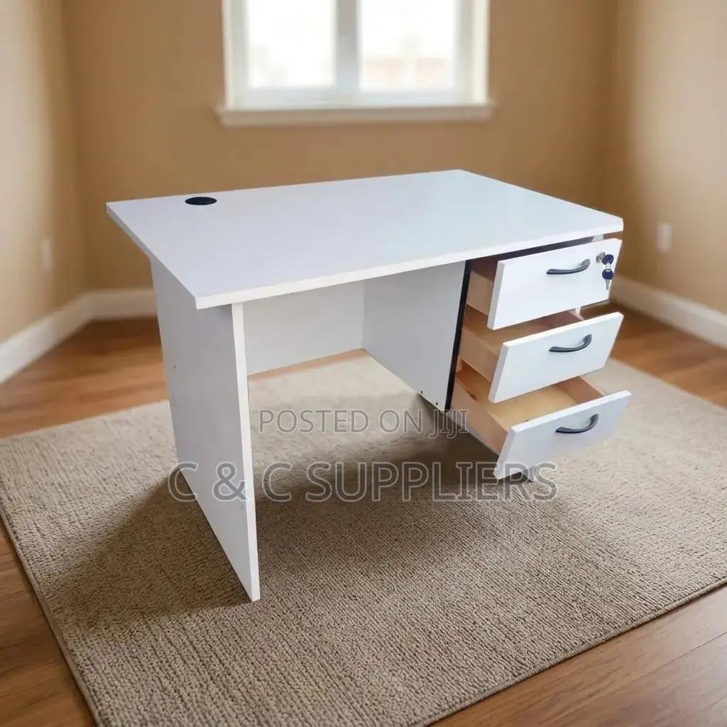 White Home Study Desk With Drawers-120cm