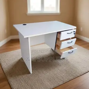 White Home Study Desk With Drawers-120cm