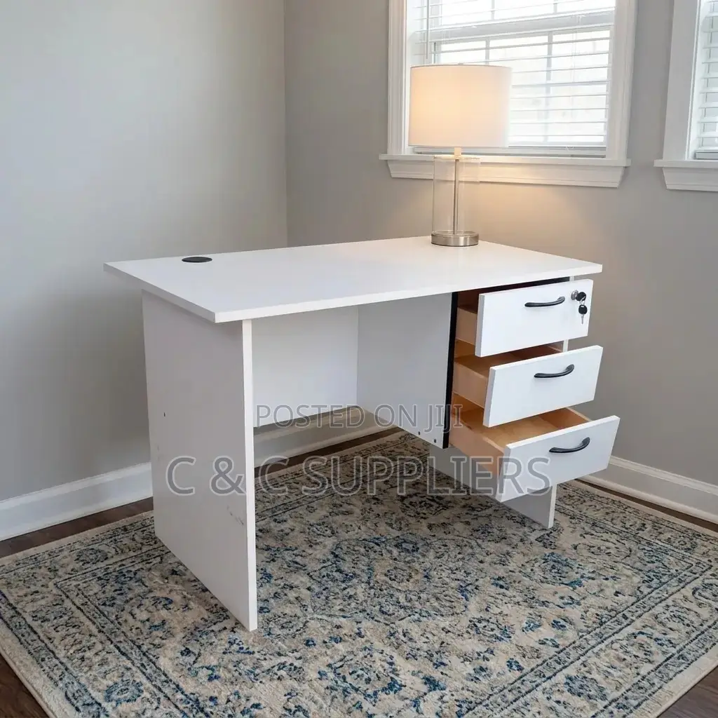 White Home Study Desk With Drawers-120cm
