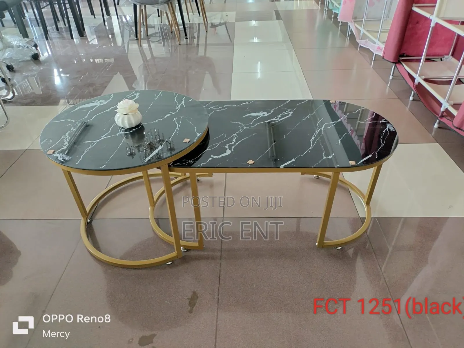 2 in 1 Marble Nesting Coffee Table (Glass Effect) White