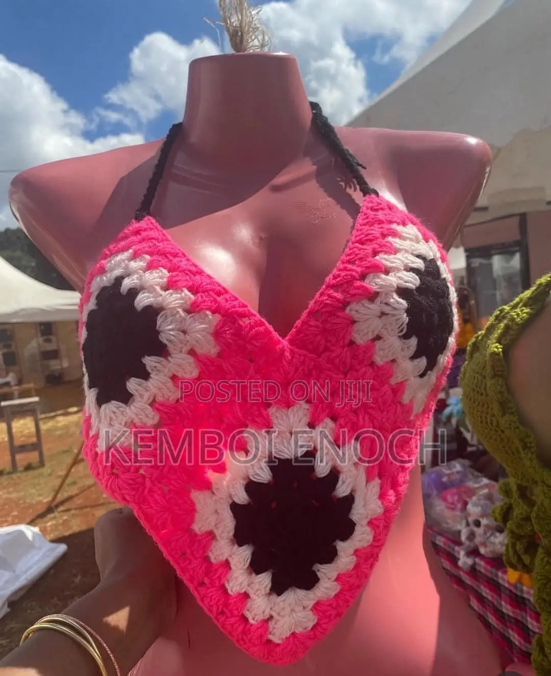 Handmade Granny Square Crochet Halter Crop Top
