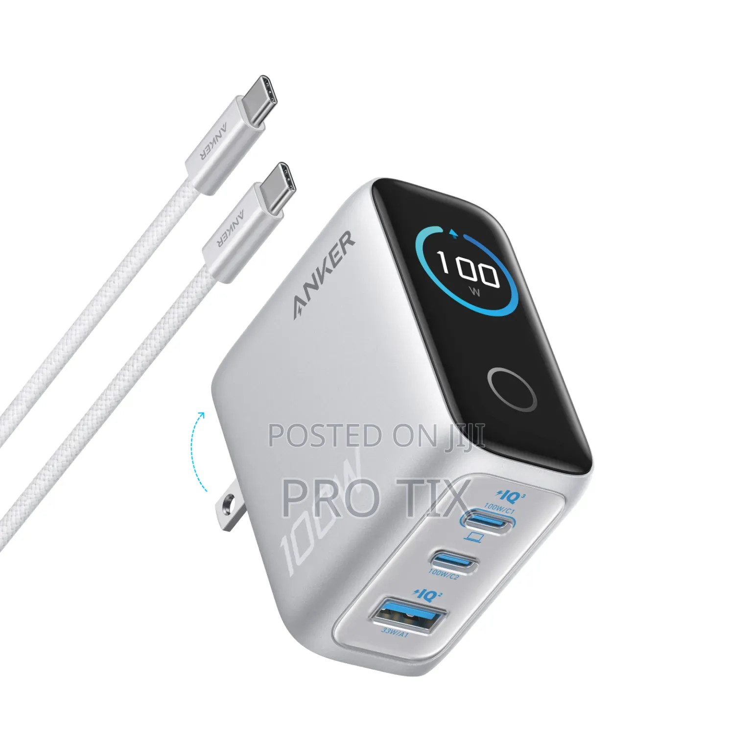 Anker Charger (100w, 3ports, Smartdisplay) Silver