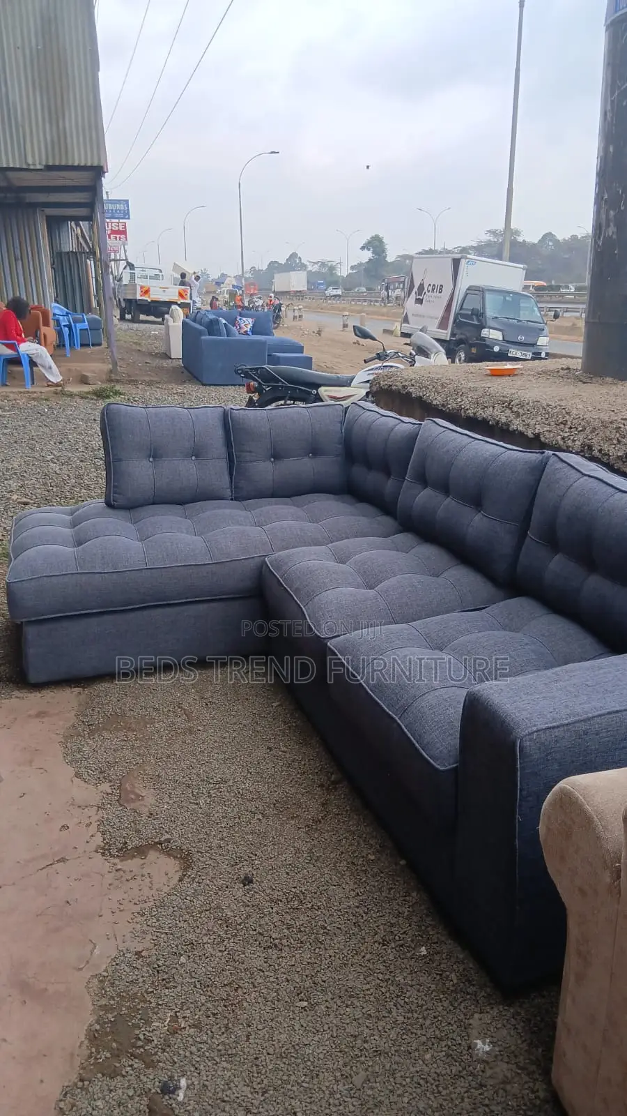 6-Seater L Seat Tufted Design Dark Grey Sofa