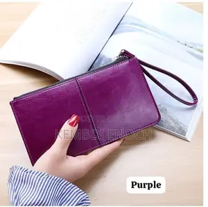 Women's Leather Wristlet Clutch Bag Long Wallet - Purple