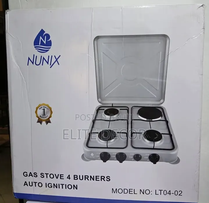 Nunix LT04-02 Table Top Cooker – 3 Gas Burners + 1 Electric Hot Plate