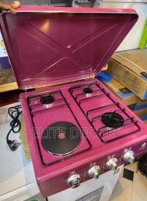 Nunix LT05B Table Top Cooker – 3 Gas Burners + 1 Electric Hot Plate