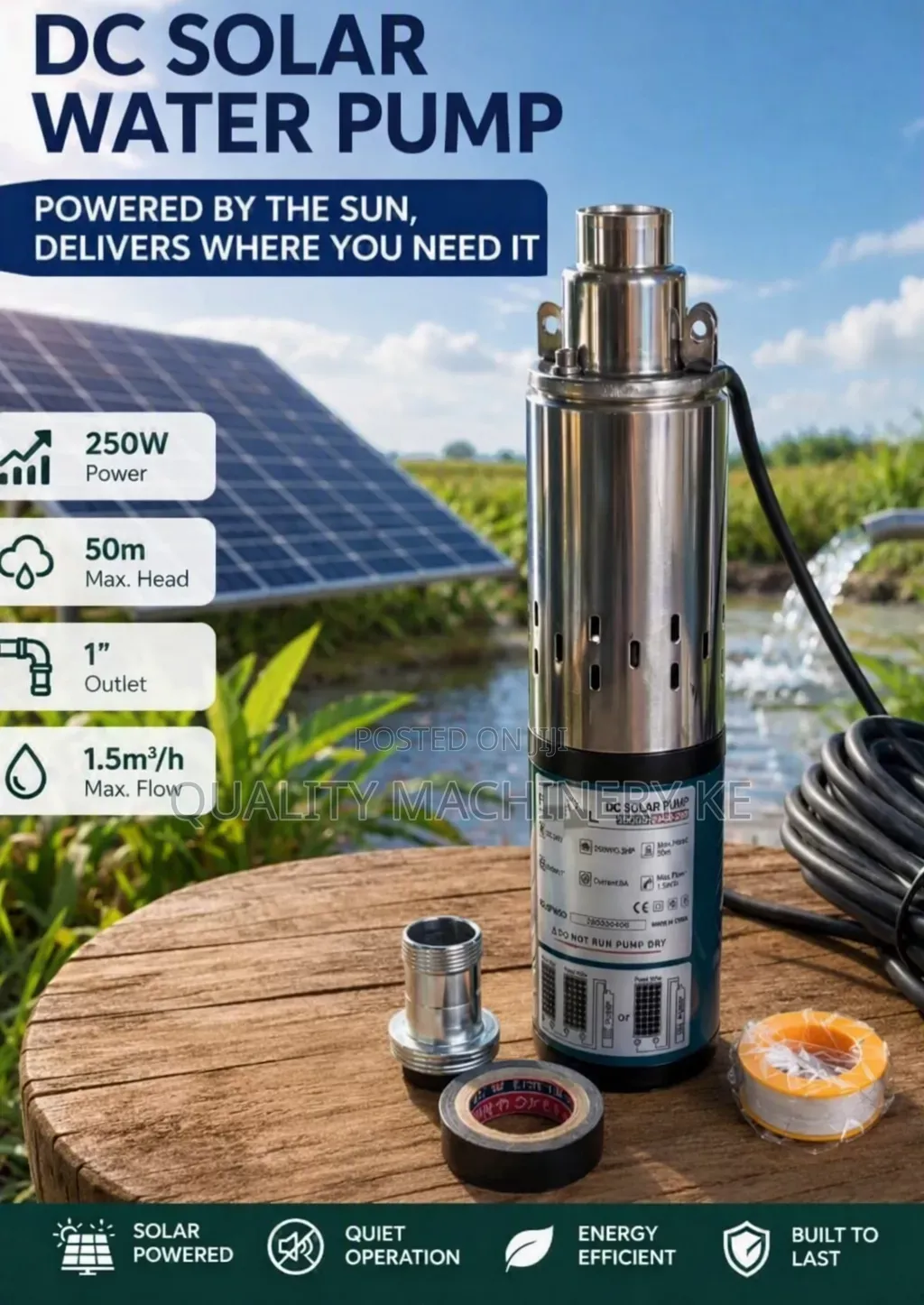 Energy Efficient 250w 50M 1” Outlet DC Solar Water Pump