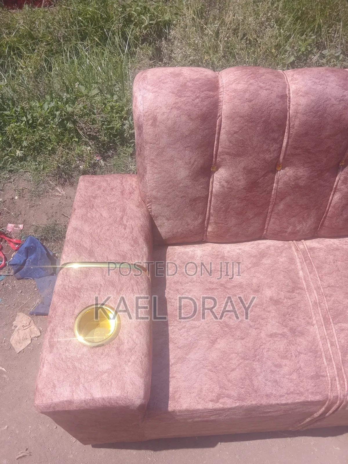 Pink Velvet 2-Seater Sofa With Built-in Cup Holders