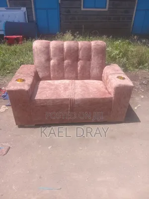 Pink Velvet 2-Seater Sofa With Built-in Cup Holders