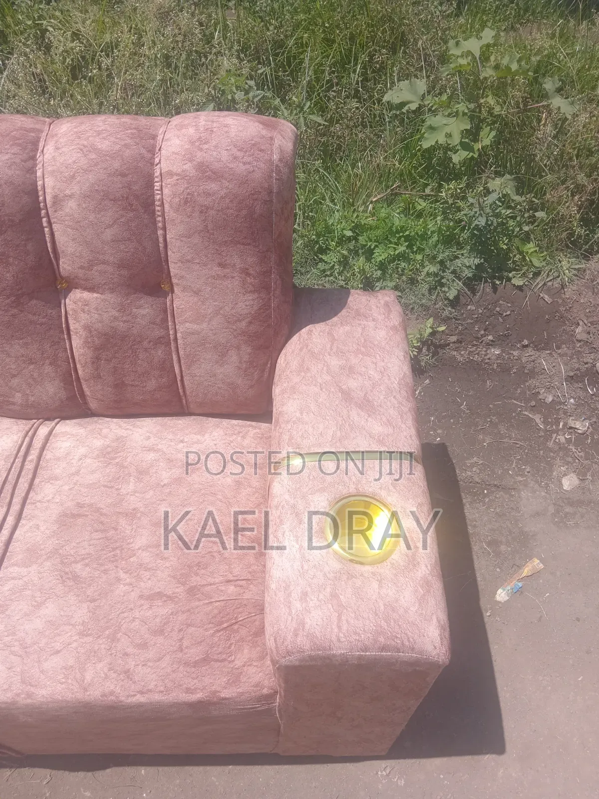 Pink Velvet 2-Seater Sofa With Built-in Cup Holders