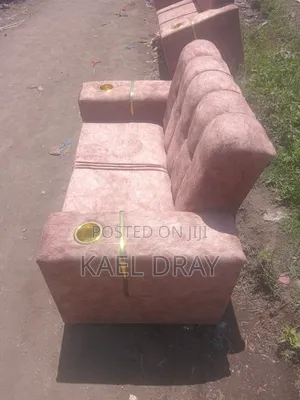 Pink Velvet 2-Seater Sofa With Built-in Cup Holders