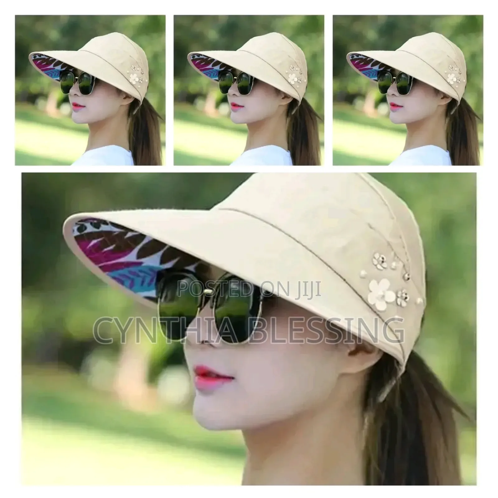 Foldable Sun Visor Hat Beige