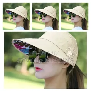 Foldable Sun Visor Hat Beige