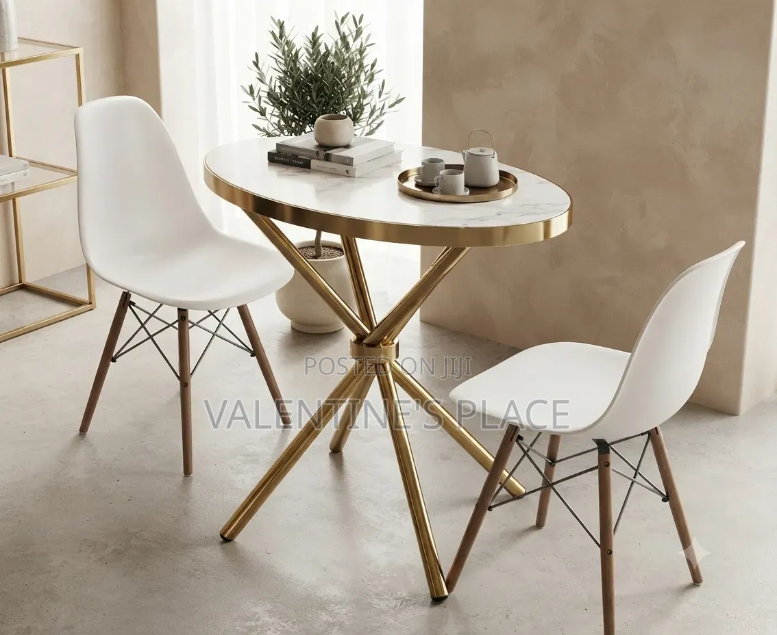 Modern Elegance: Oval Marble Gold Bistro Dining Set