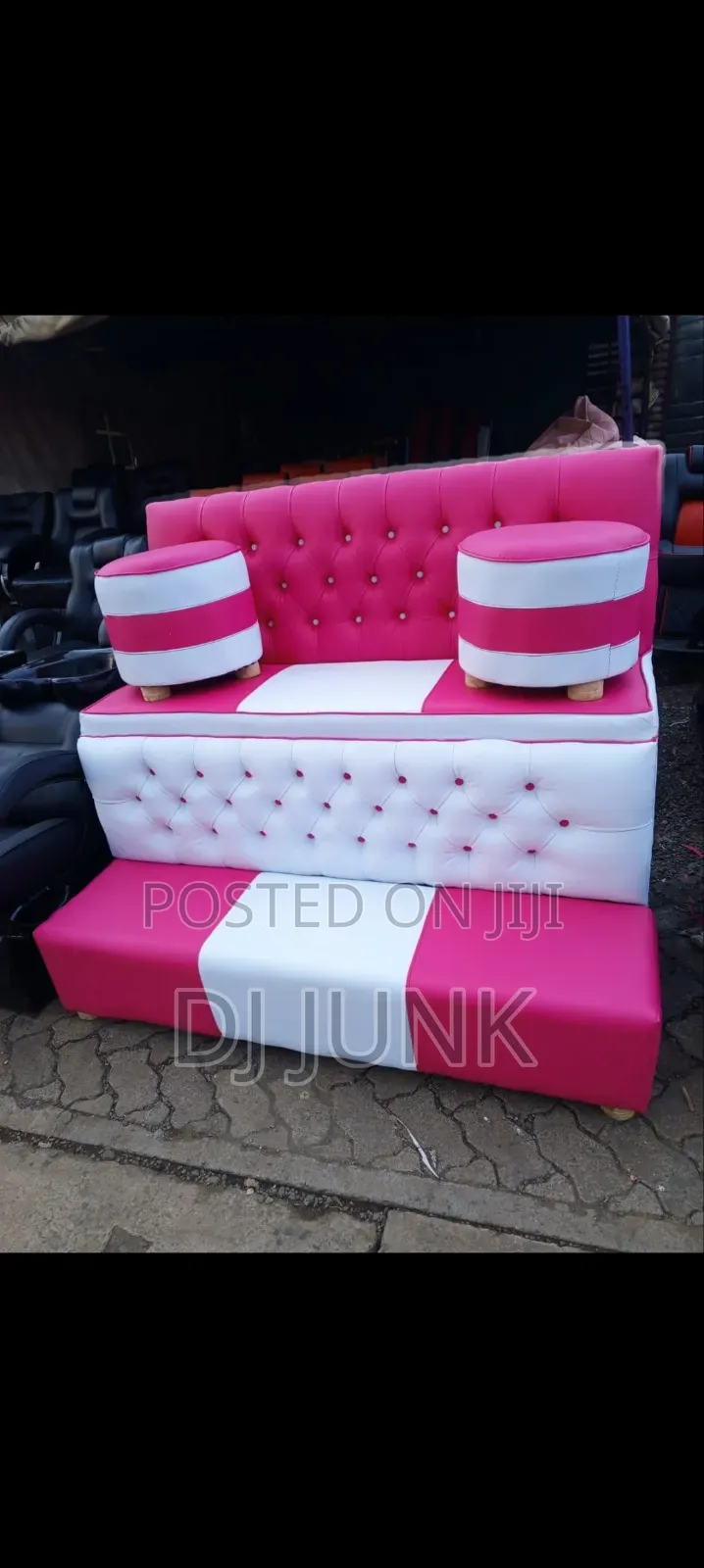 Pedicure Seat, 3 Seater Pink White