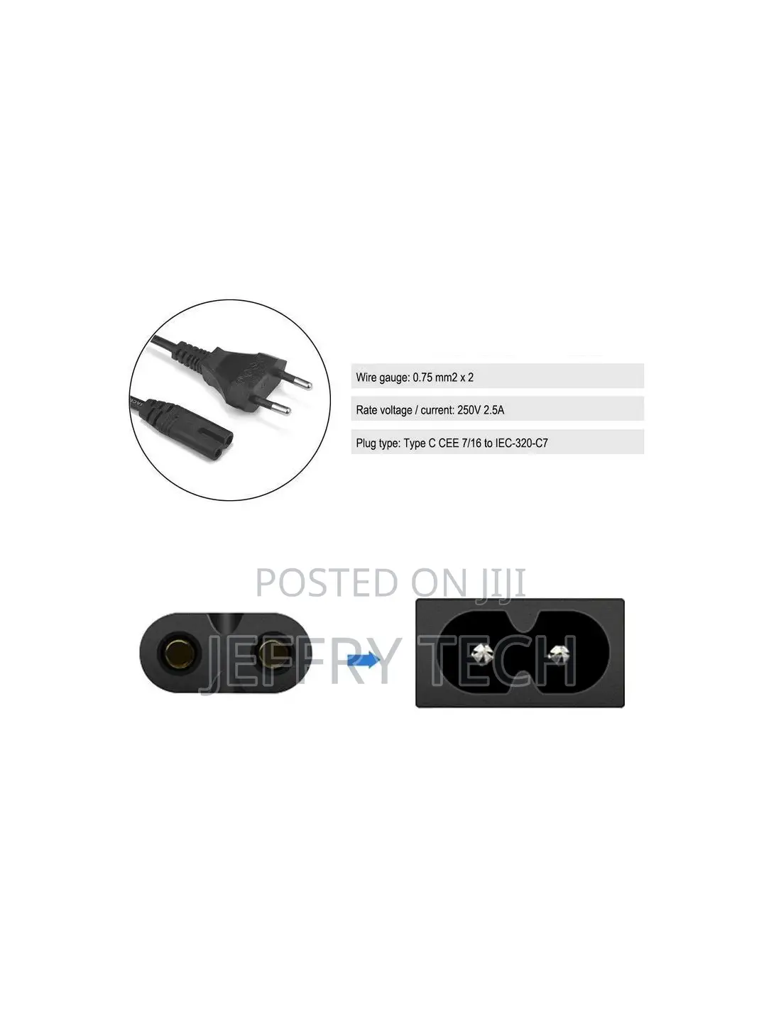 1,5M C7 Female 2-Pin EU Plug AC Power Cable Lead Cord