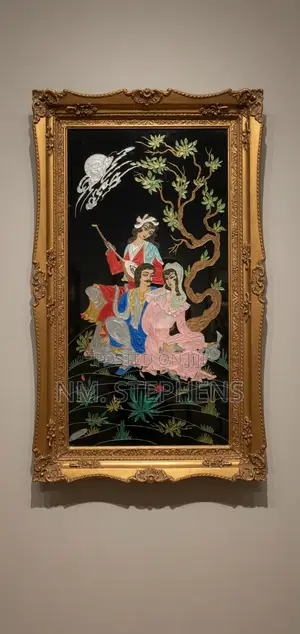 Vintage Persian Reverse-Glass Painting – Ornate Baroque Gilt Frame
