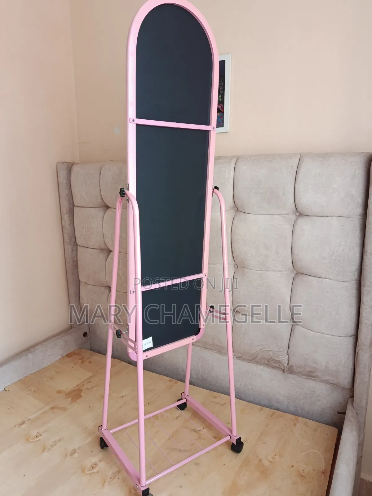 Pink Oval Cheval Mirror With Wheels