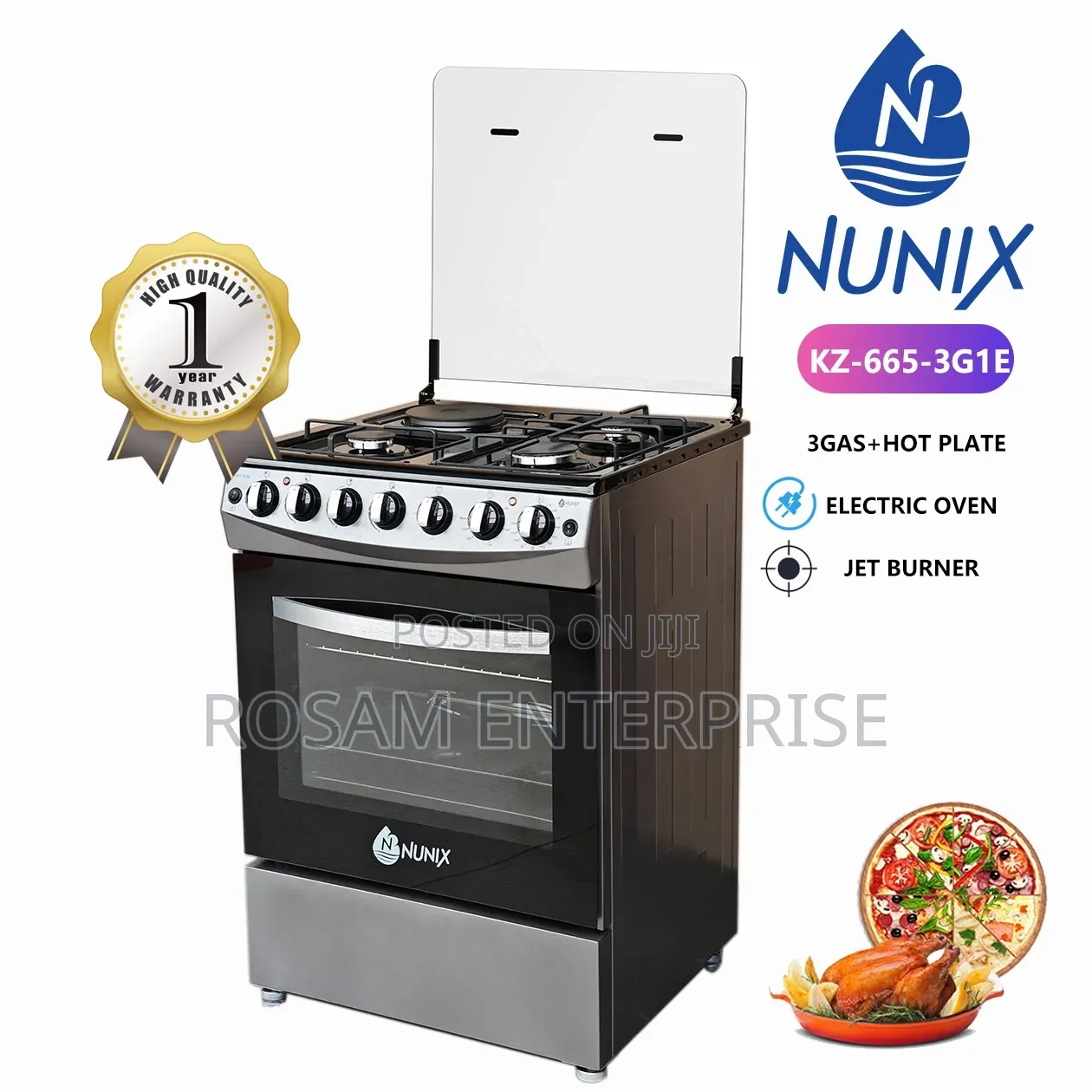 Nunix Standing Cooker 3 Gas + 1 Electric 60×60
