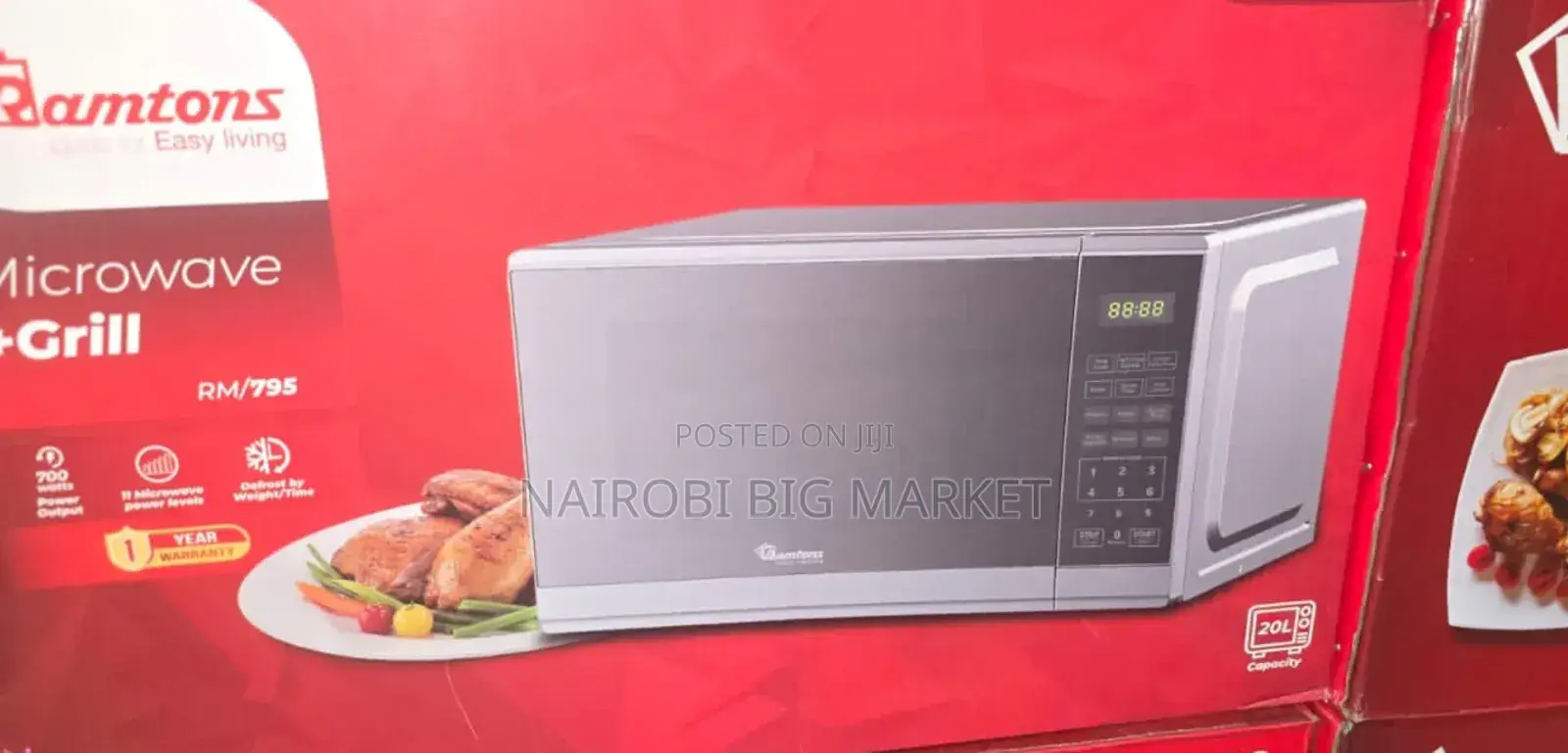 Ramtons 20 Liters Microwave Oven With Grill, + Mirror Finish - Rm/795