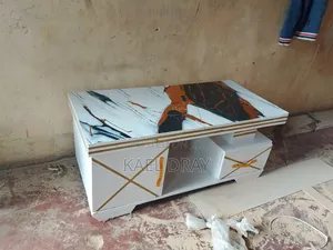 Modern Marble-Finish Coffee Table – White Gold