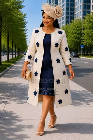 2 PC Plain Dress With a Flowered Long Coat