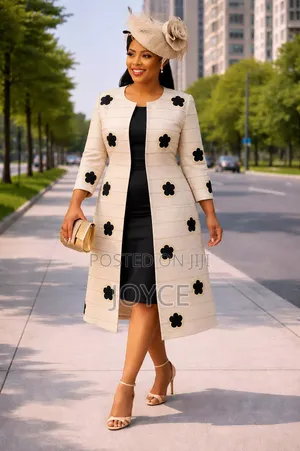 2 PC Plain Dress With a Flowered Long Coat