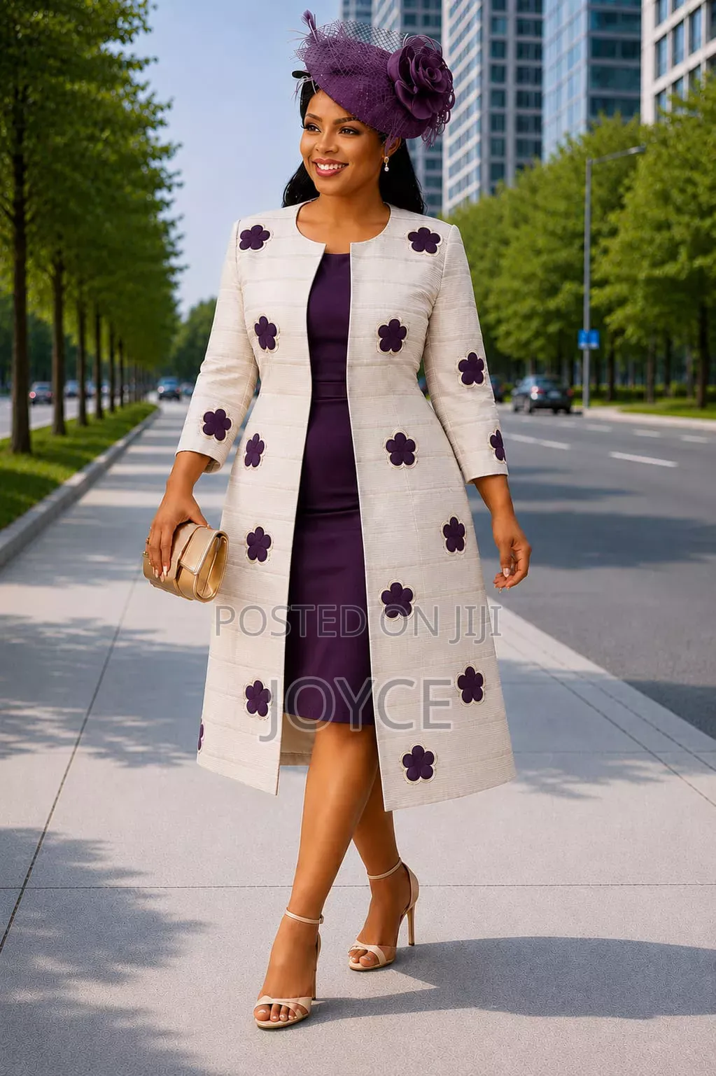 2 PC Plain Dress With a Flowered Long Coat