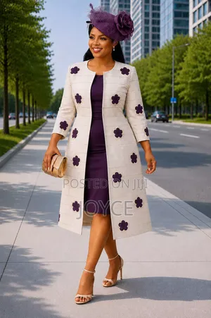 2 PC Plain Dress With a Flowered Long Coat