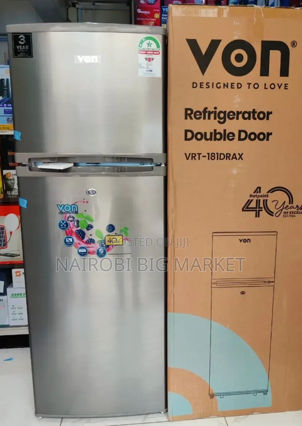 *Von Double Door Fridge 181Litres Direct Cool v/81