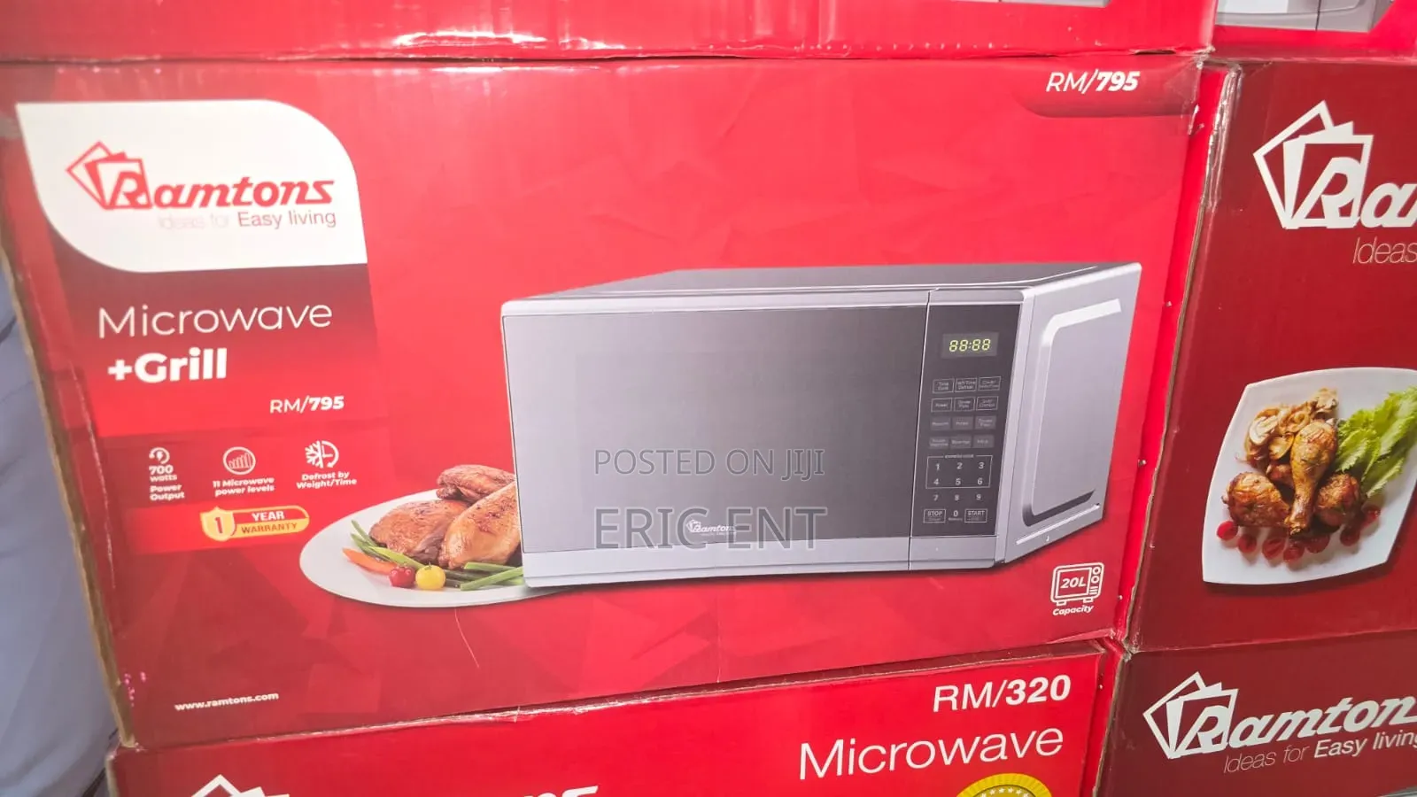 Ramtons 20 Liters Microwave Oven With Grill, Silver + Mirror Finish