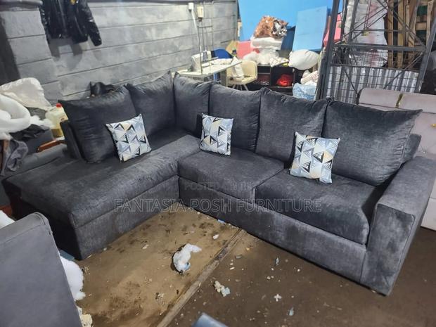 Dark Grey L-Shaped Sofa (5-Seater)