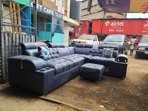 Navy Blue L-Shaped Sofa 7-Seater