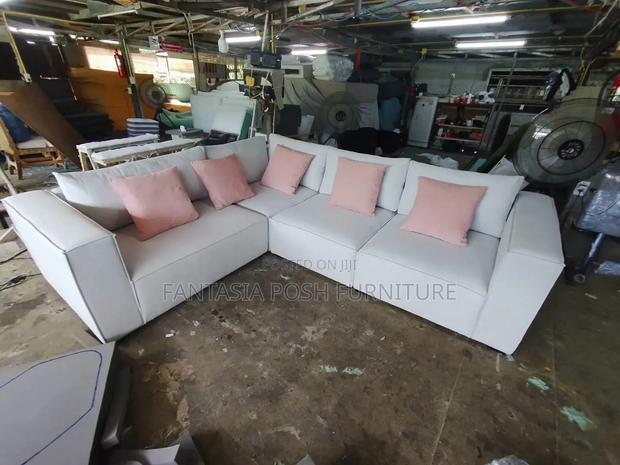 Cream/White L-Shaped Sofa (7-Seater) - thumbnail 2