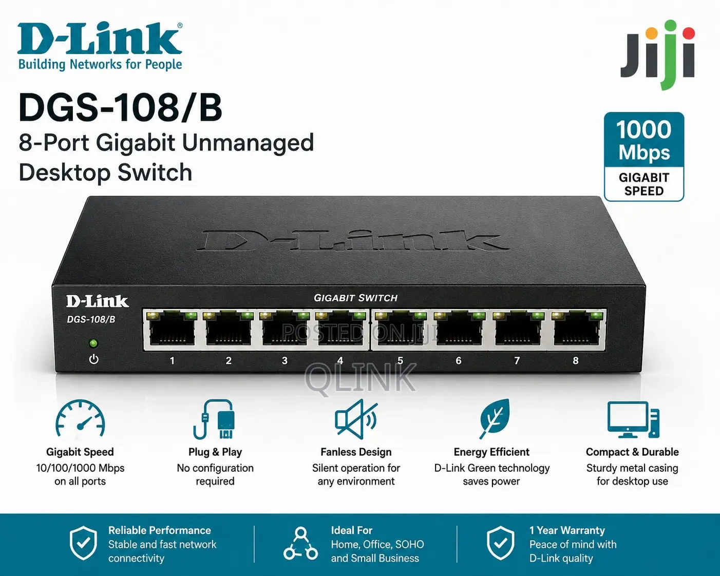 D-Link DGS-108/B 8-Port Gigabit Unmanaged Desktop Switch