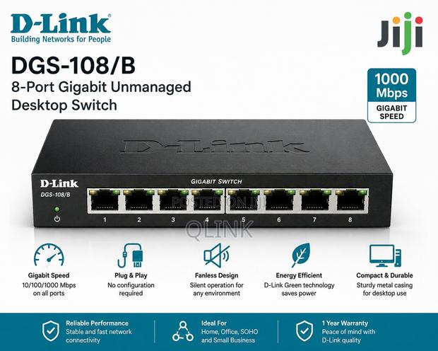D-Link DGS-108/B 8-Port Gigabit Unmanaged Desktop Switch