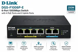 D-Link 250M 6-Port 1000Mbps Switch With 4 PoE Ports