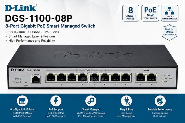 D-Link 8-Port Gigabit PoE Smart Managed Switch - DGS-1100-08P