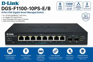 D-Link 8 Port PoE Gigabit Smart Managed Switch – DGS-F1100-10PS-E/B