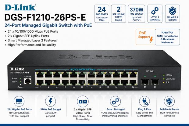 D-Link DGS-F1210-26PS-E - 24 Port Managed Gigabit Switch