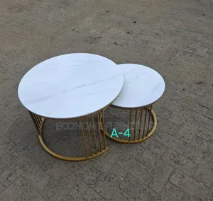 Modern Nesting Coffee Table Set White Marble Top With Gold Metal Base