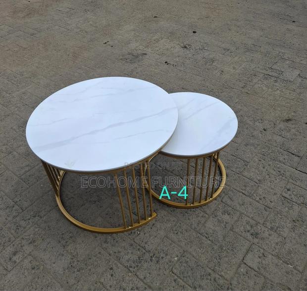 Modern Nesting Coffee Table Set White Marble Top With Gold Metal Base - thumbnail 2