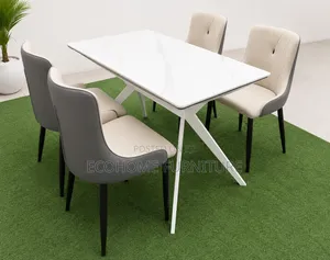 Modern 4-Seater Marble Dining Table Set With Upholstered Chairs