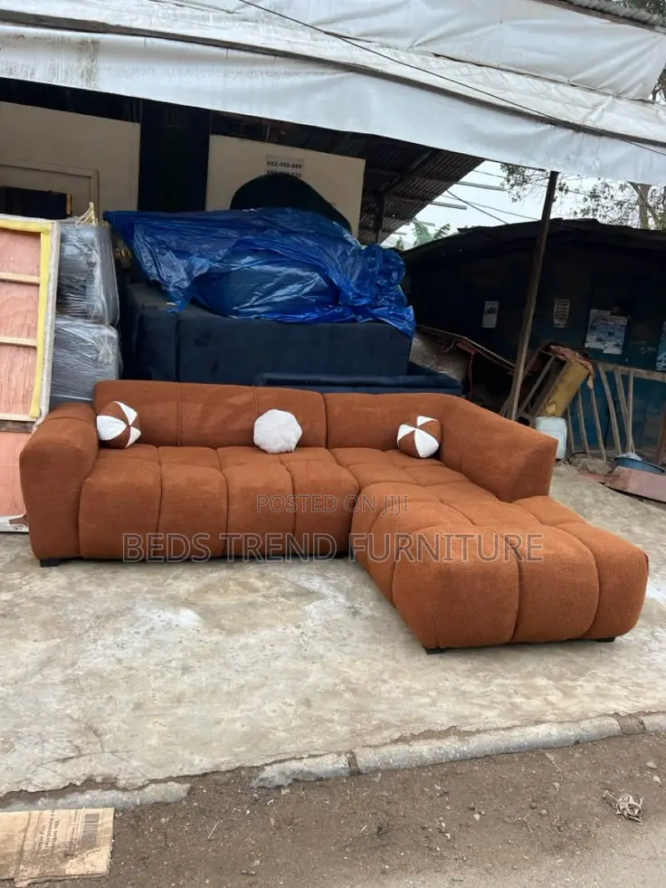 6-Seater L Seat Burnt Orange Bubble Design Permanent Back