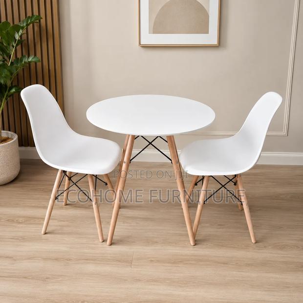 Modern 3-Piece Round Dining Set – White Table With Scandinavian Chairs