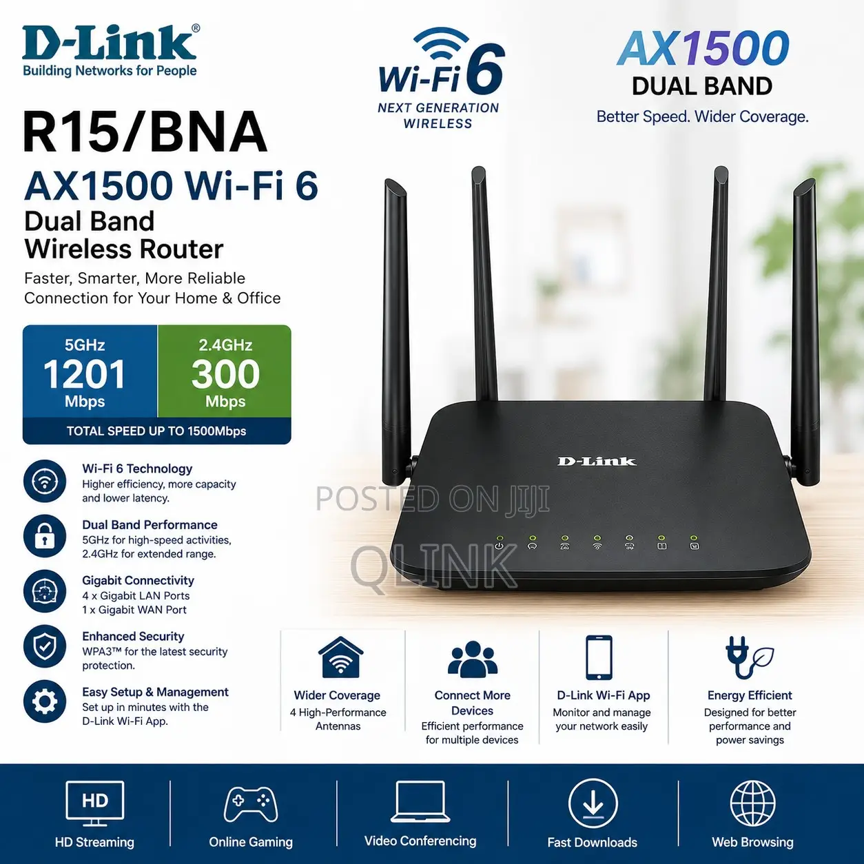 D-Link R15/Bna AX 1500 Wifi 6 Dual Band Wireless Router