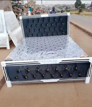 5x6 Black Tufted Bed With Gold Buttons