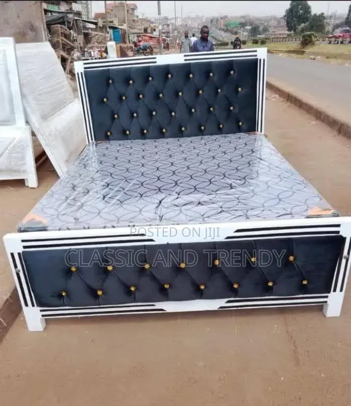 5x6 Black Tufted Bed With Gold Buttons
