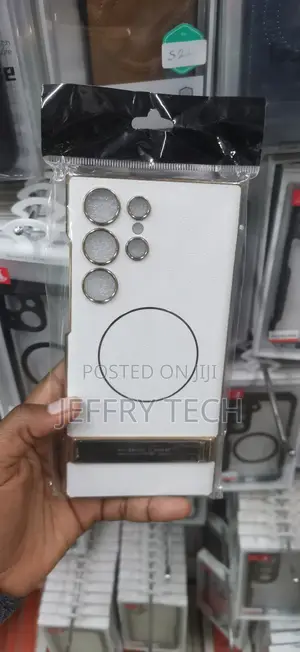 White and Gold Leather Magnetic Phone Case With a Built-in Kickstand