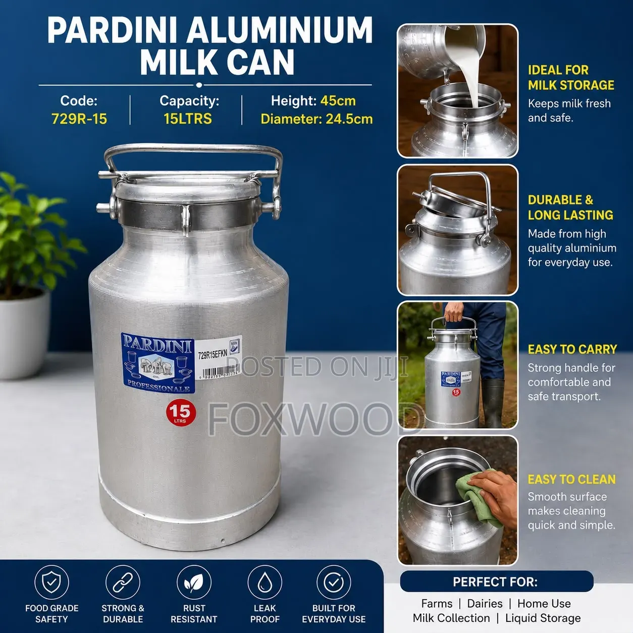 Pardini Aluminium Milk Can – 15ltrs